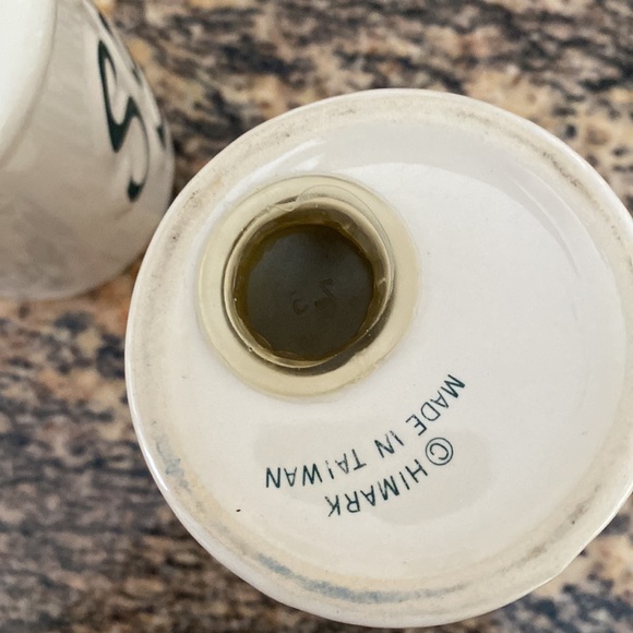 Himark Salt and Pepper Shakers, 80s Forest Green Lettering Ceramic Shakers - Picture 3 of 11